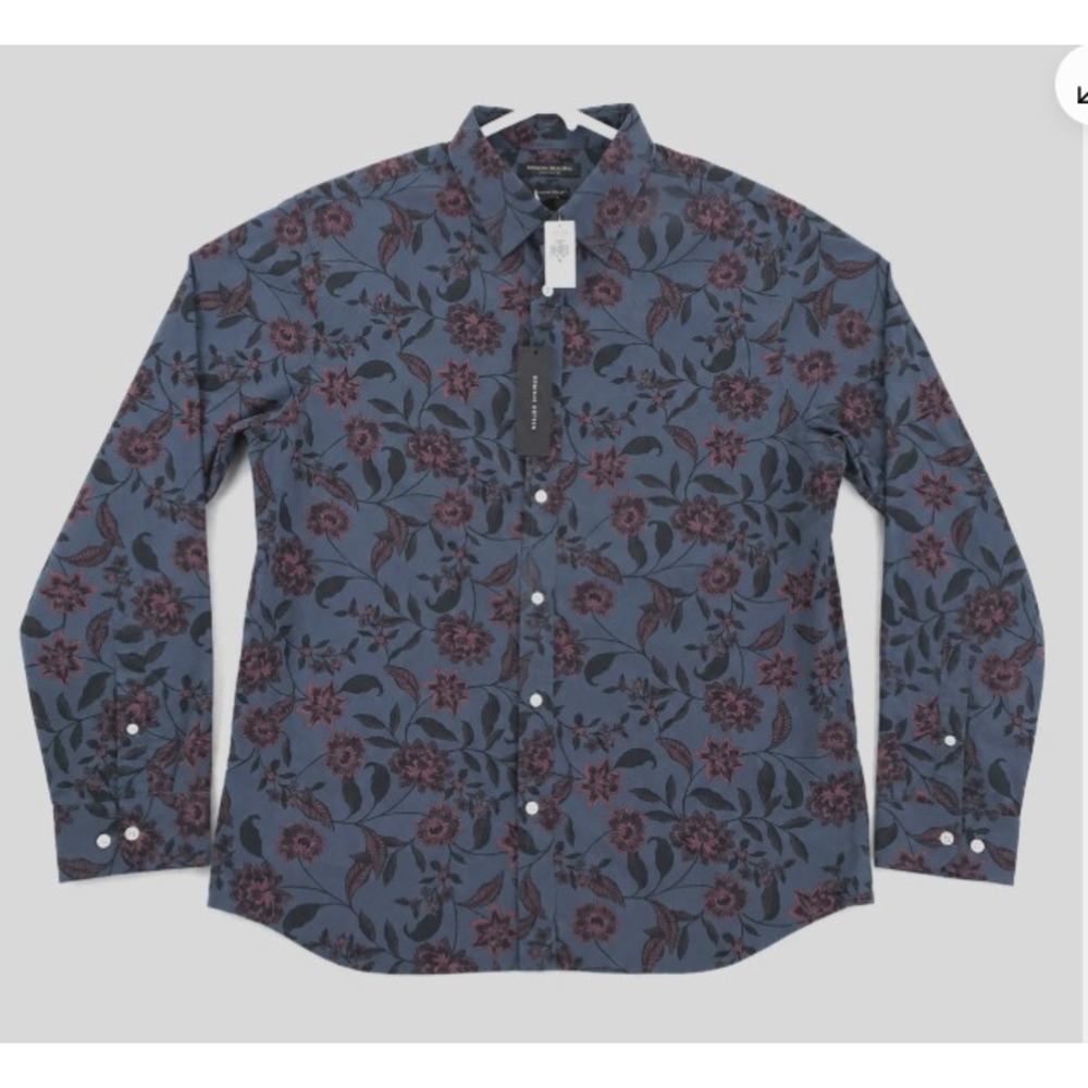 Banana Republic Shirt Luxe Poplin XXL Untucked Slim Fit Button Up Grungy Floral